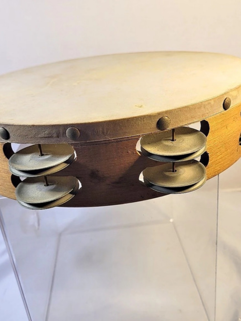 Vintage 1960s Ludwig 10" Professional Tambourine Calfskin Head Wood Double Row